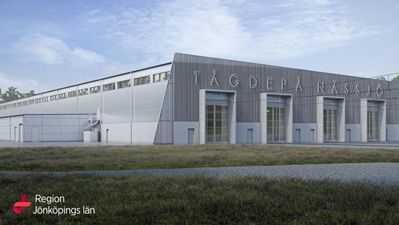 Illustration av den nya tågdepån i Nässjö